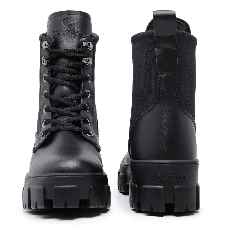 Falcucci Women's Nude Combat Boots Blogueira Tratorada Militar Short Cano