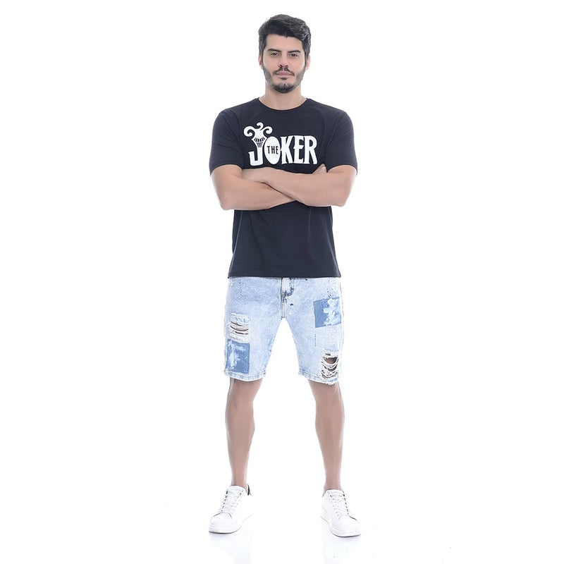 Ripped Denim Shorts With Paint Splatters